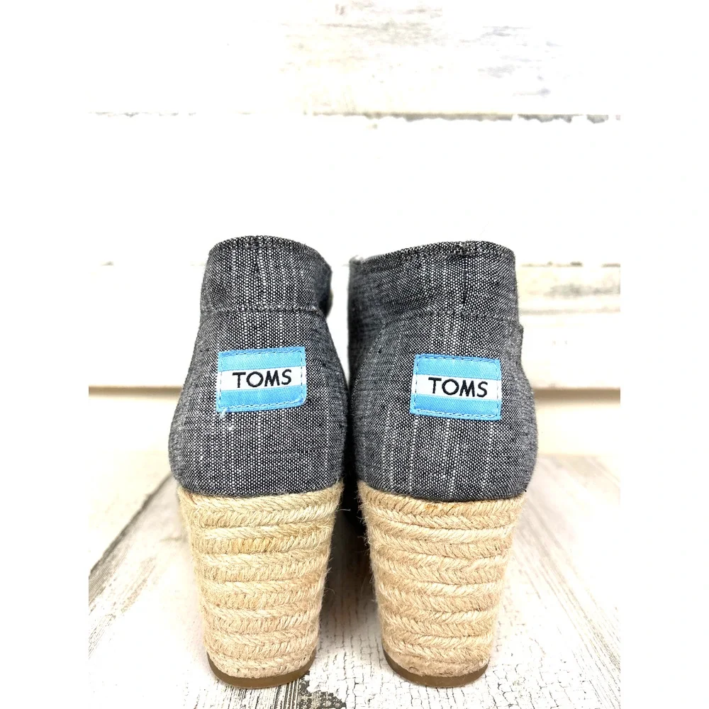 Toms Womens 8 Chambray Denim Wedge Espadrille Ankle Boots Boho Coastal